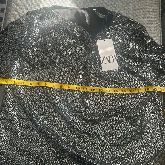 Zara Silver Grey Sequin Metallic Long Sleeve Top with Knot Size M - Picture 9 of 10